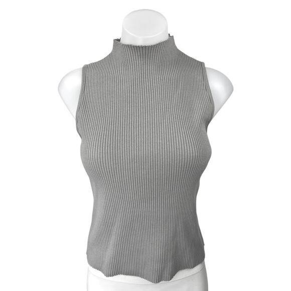 Vince Gray Ribbed Knit Turtleneck Sleeveless Stretch Sweater Vest Top Size S - Picture 1 of 4
